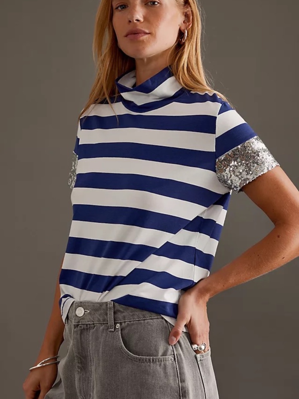 Anthropology Maeve Turtleneck Sequin Baby Tee Size XS